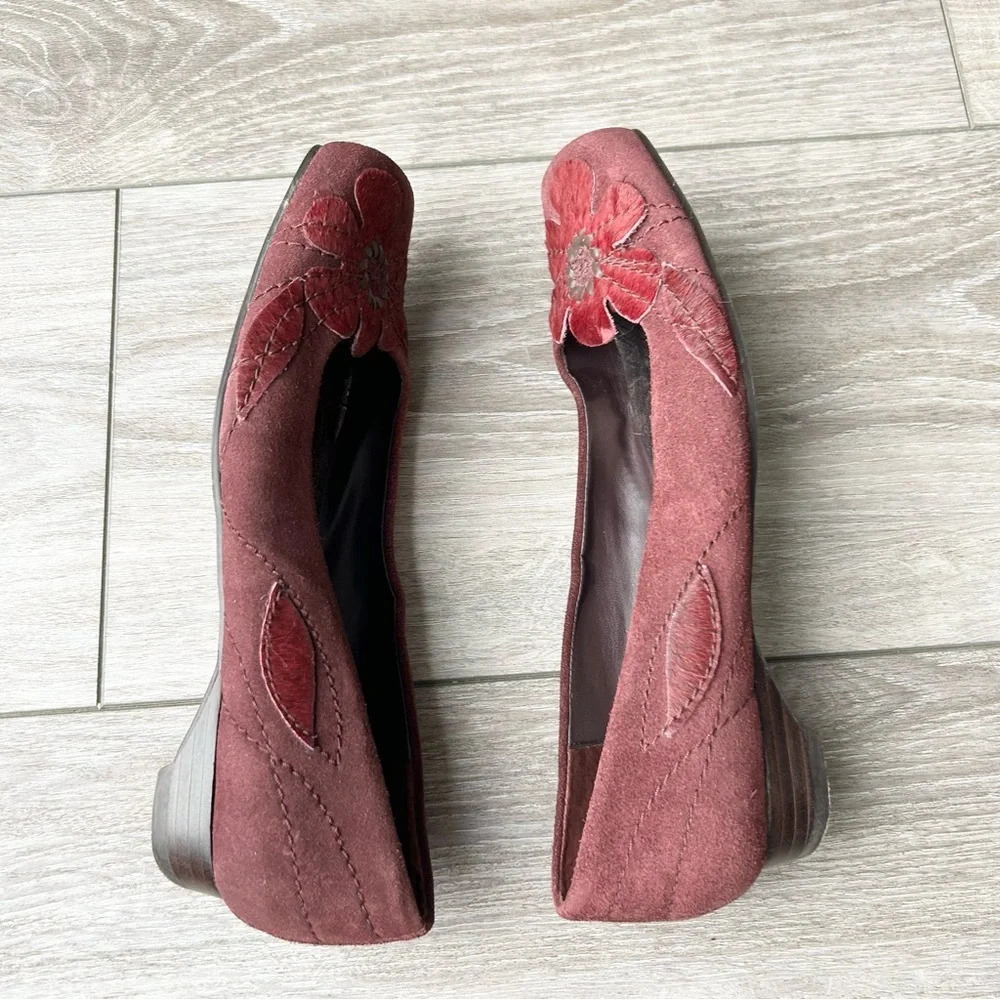 Studio Hype  Red Suede Leather Calf Hair Square Toe Flats - Picture 7 of 12